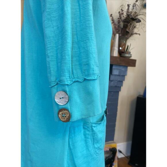 Neon Buddha S Tunic Top 3/4 Sleeve Embellished Button Turquoise Cotton Shirt - Picture 5 of 14